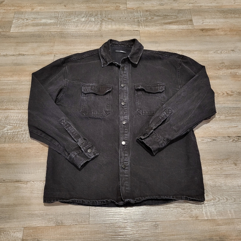 Fashion Nova Men Button Up Denim  Shirt Heavy Weight Mens Size Large